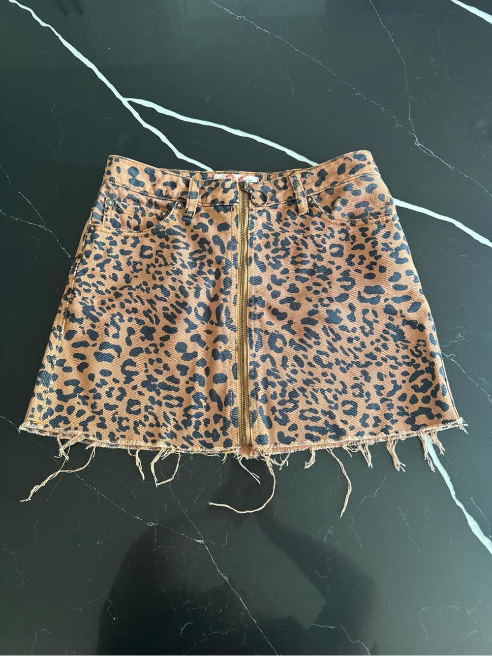 We The Free Leopard Zip-Front Mini‎ Skirt in Tan and Black
